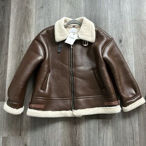 Oak & Fort Faux Leather Sherpa Jacket Size M NWT